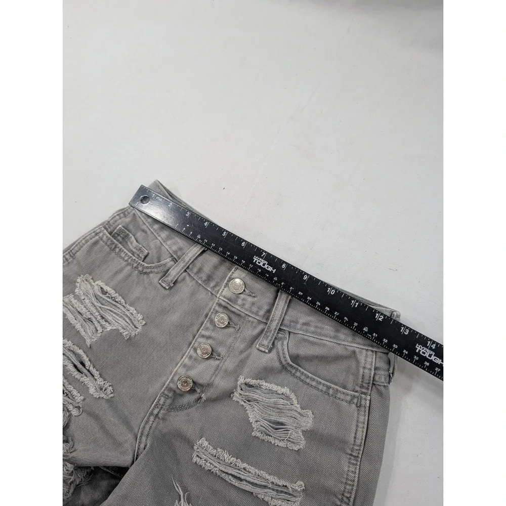 Hollister Light Gray Low Rise Destroyed Denim Cut Off Cuffed Denim Jean Short 24